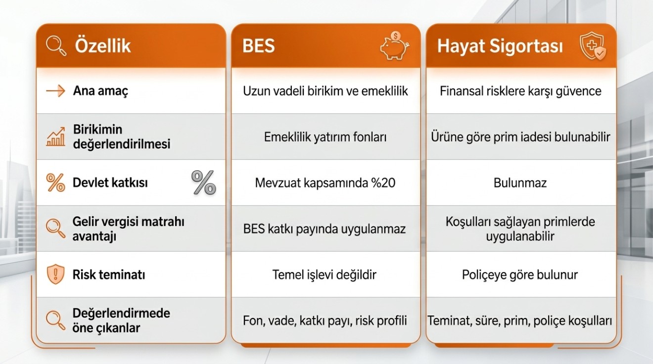 BES- HAYAT SİGORTASI KARŞILATIRMASI TABLOSU BES.COM.TR